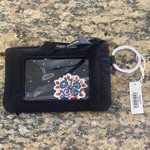 Vera Bradley Black Quilted zippered pouch w id window & Keyring NWT